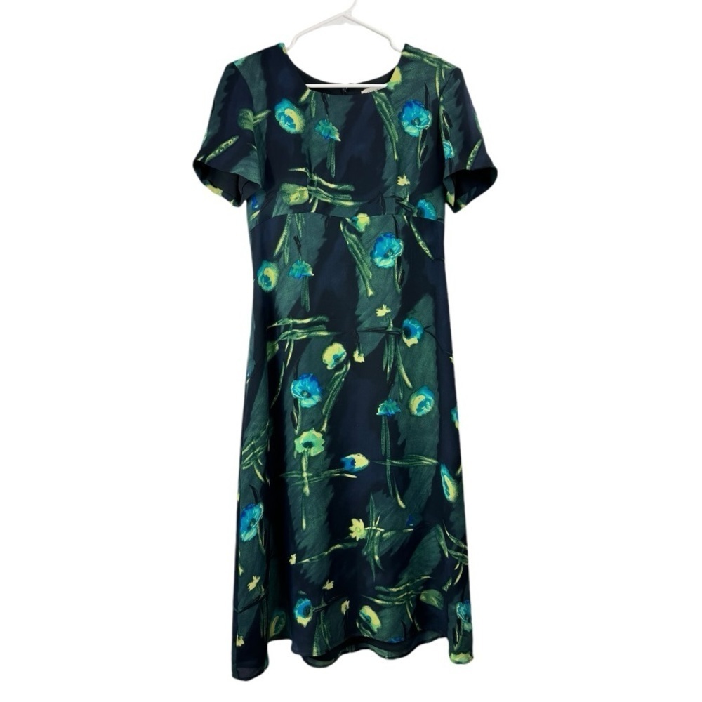 Vintage Petite Sophisticate Size 6 Black Floral 100% Silk Dress Dark Fairy Y2K